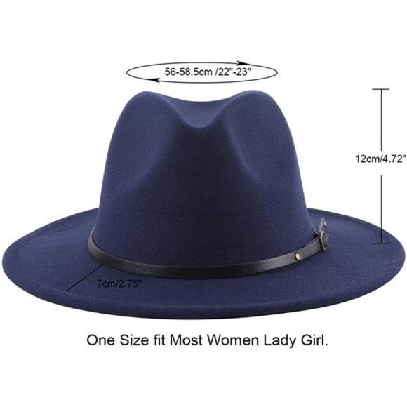 Lanzom Womens Classic Wide Brim Floppy Panama Hat Belt Buckle Wool Fedora Hat